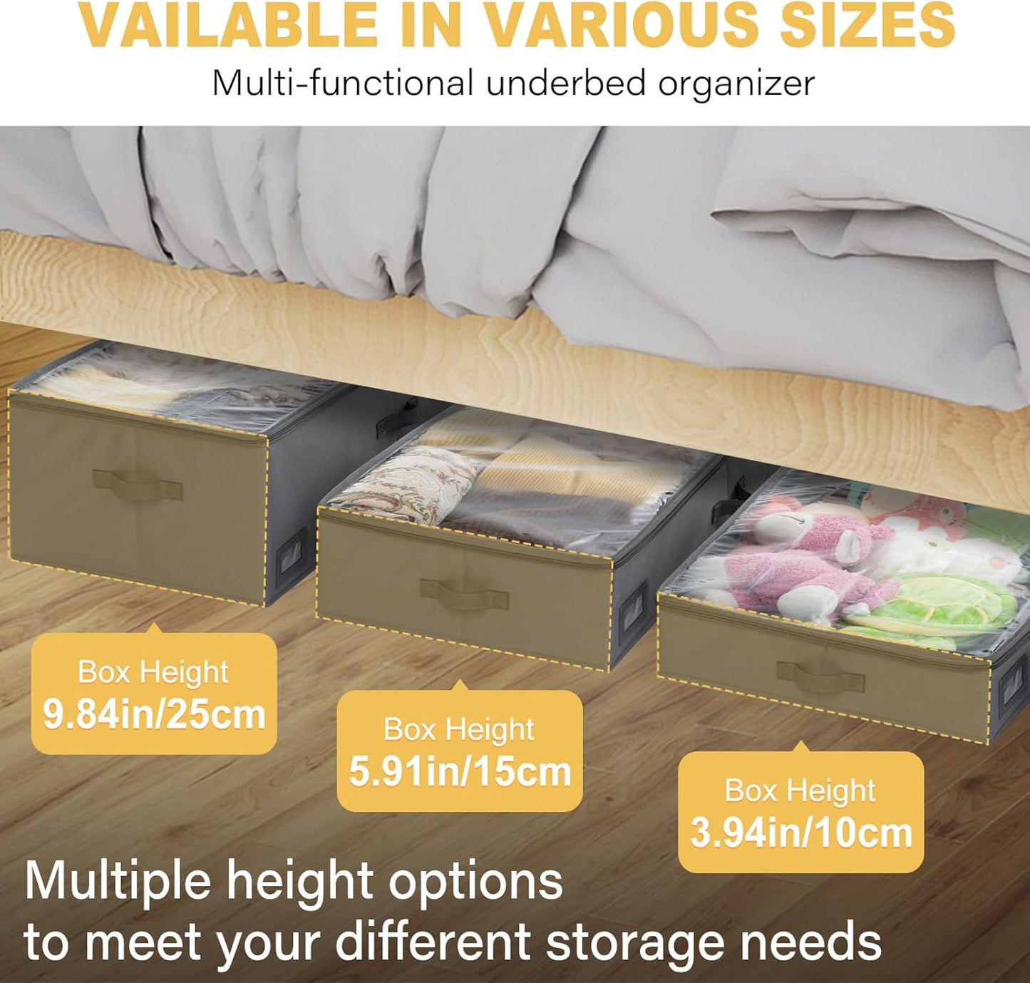 4-Inch Under Bed Storage Containers (2-Pack) | Sturdy Sidewalls | Clear Cover & Label Holder | Foldable Closet Organizer | Stores Clothing/Blankets/Sweaters/Sheets