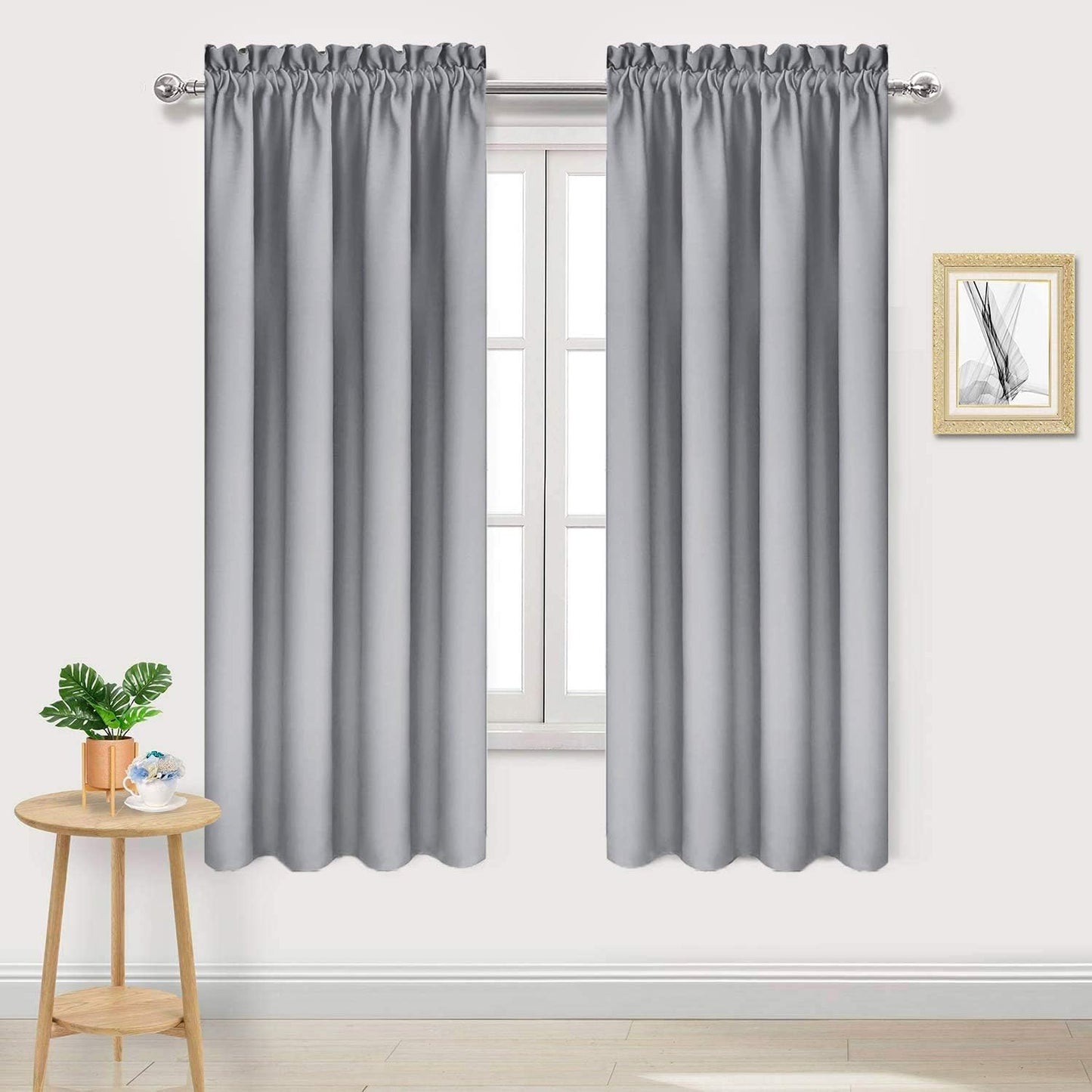 DWCN Blackout Curtains Room Darkening Thermal Insulated Bedroom Curtains Window Curtain Panels, 38 x 54 inches Long, Set of 2 Silver Grey Rod Pocket Drapes