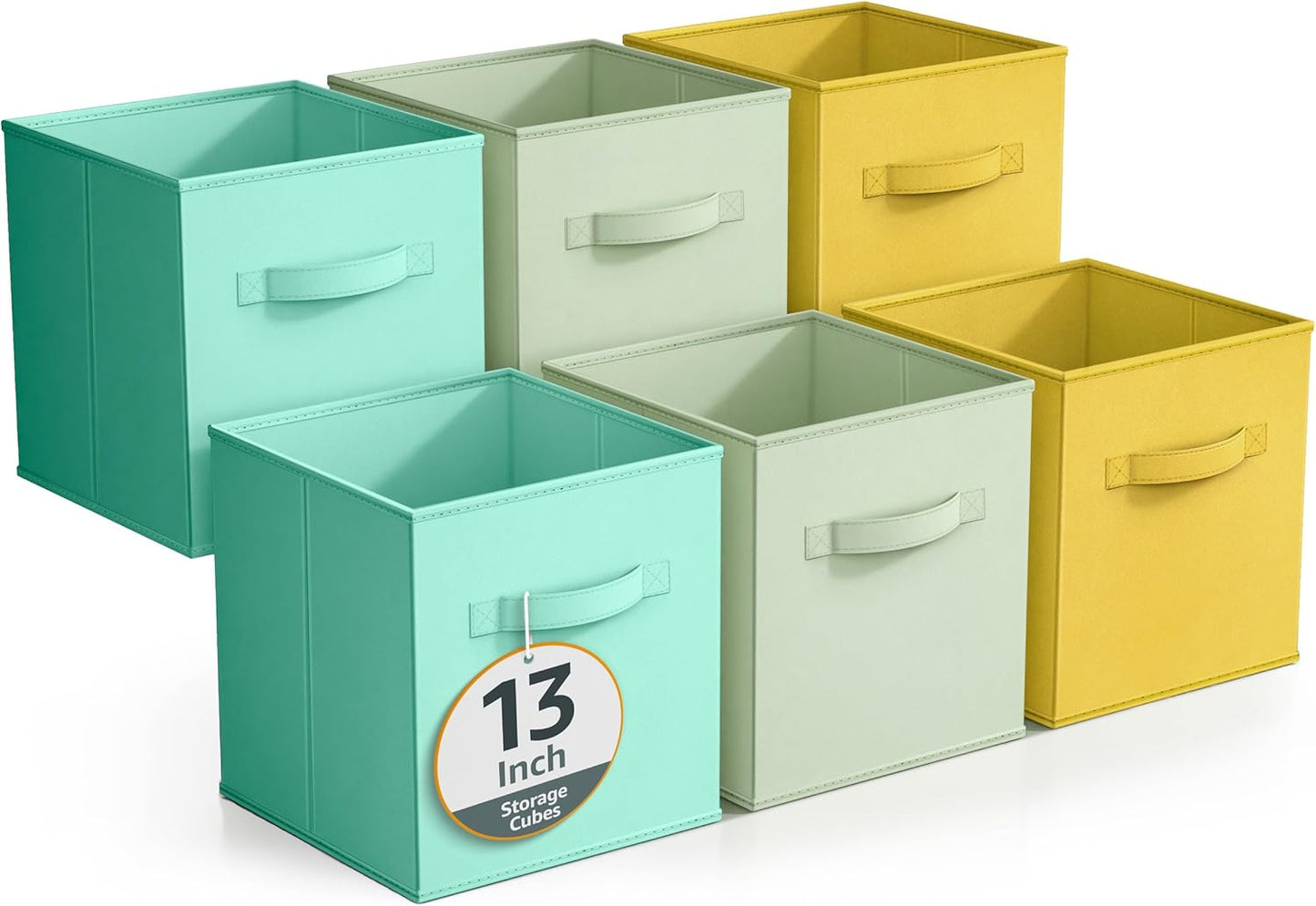 Sorbus Fabric Storage Cubes - 6 Foldable Storage Bins for Organizing Pantry, Cubbies, Toy Box - Clothes Storage & Closet Organizer - 13 Inch Collapsible Cube Baskets for Shelves with Handle