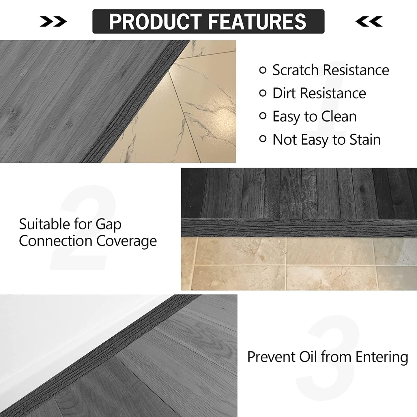 5Ft Floor Transition Strip Self Adhesive Vinyl Cover Floor Strip Flat Divider Transition Strip Wood Grain Design for Laminate Floor Gaps and Doorway Transitions (5Ft x 2 Inch, Gray)