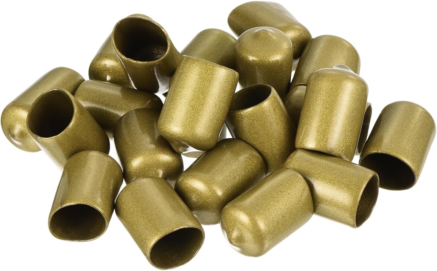 uxcell 20pcs Rubber End Caps 14.5mm ID Vinyl Round Tube Bolt Cap Cover Thread Protectors Gold