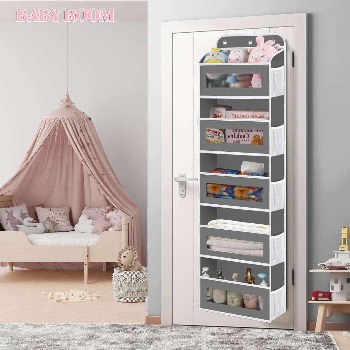 Over The Door Organizer, 5 Shelves Closet Door Hanging Storage and Organizer with 10 Mesh Pockets, Nursery Closet Organizer, Baby Essentials, Stuffed Animal Storage