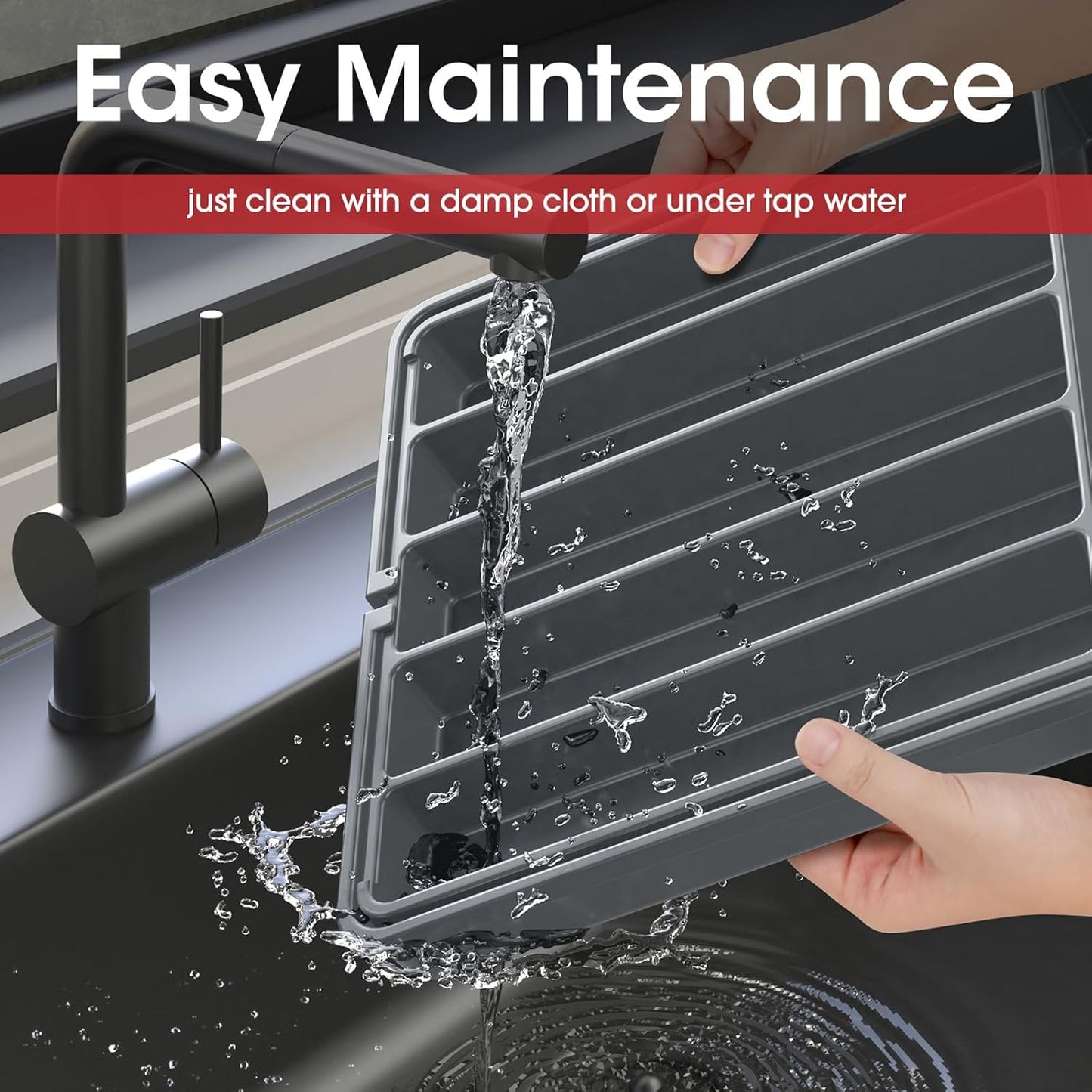 Aujen Silverware Organizer - Expandable Kitchen Drawer Organizer, Adjustable Utensil Organizer, Cutlery Tray for Forks, Knives, Multipurpose Kitchen Organizers and Storage Solution, Grey, Large