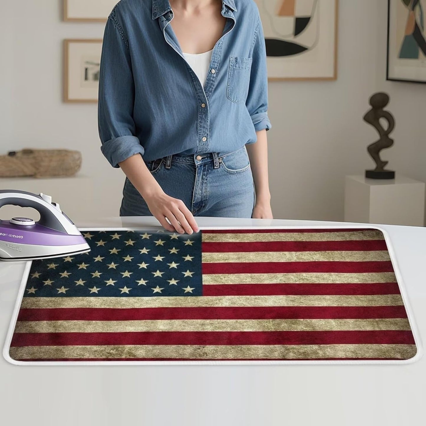 American Flag Ironing Mat Thickened Ironing Blanket Portable Heat Resistant Ironing Pad for Washer,Dryer,Table Top,Countertop,Small Ironing Board