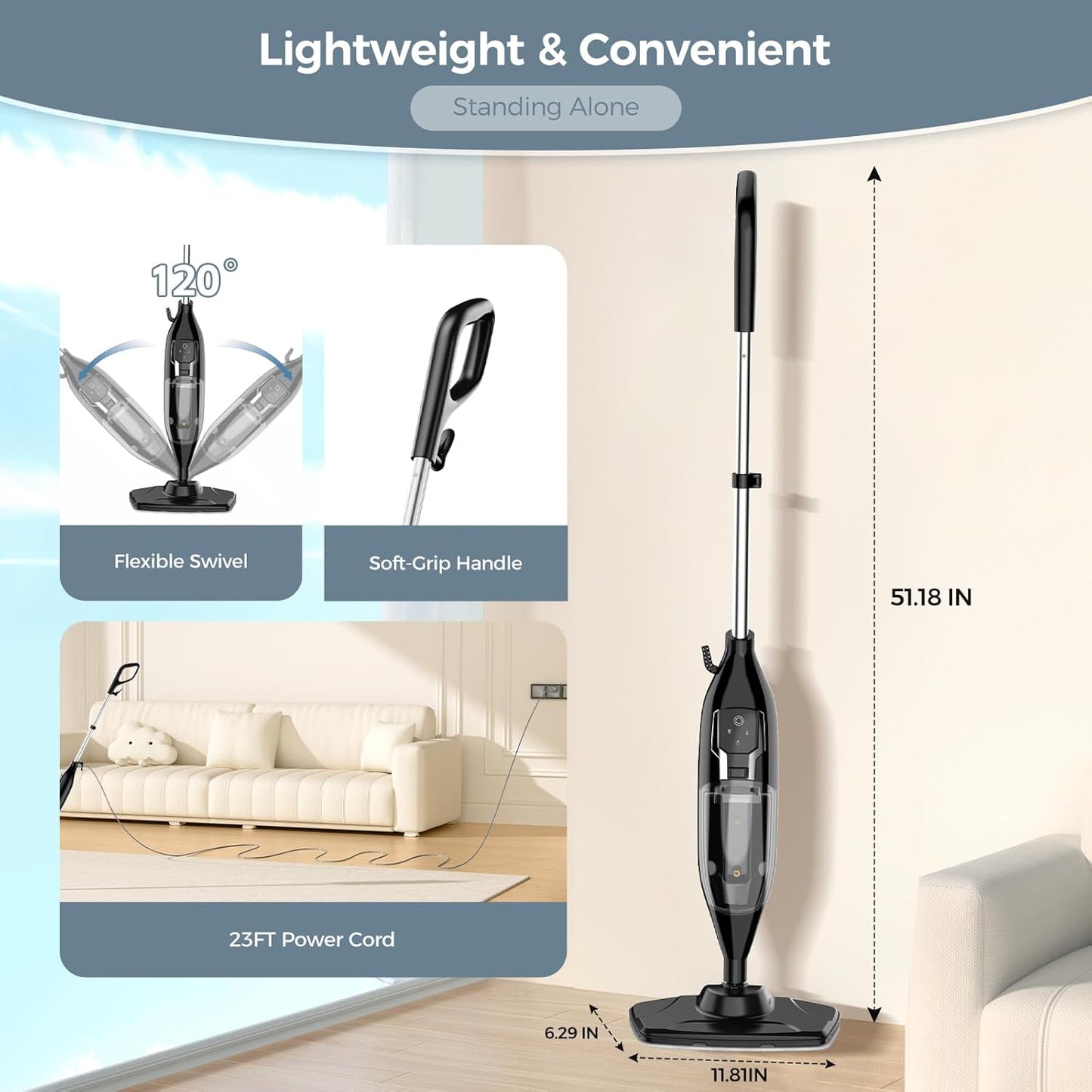 Steam Mop, 12-in-1 Powerful Handheld Steam Cleaner Detachable Steam Mops for Floor Cleaning, 550ML Removable Tank, 23FT Power Cable, MultiPurpose Steamer for Hardwood, Tile, Grout, Furniture