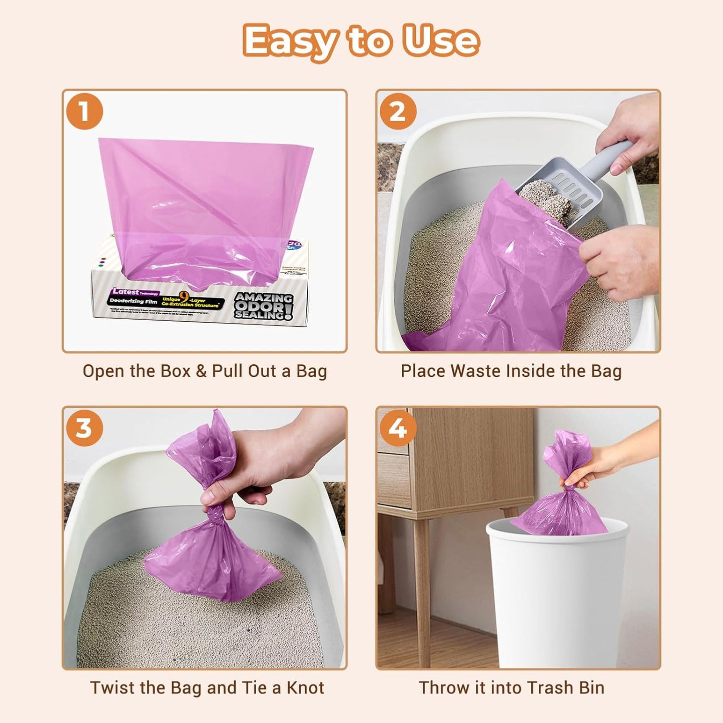 Odor Sealing Small Trash Bags Home & Food Use S-220 Count Disposable Bags, Durable and Unscented (Color:Blue)