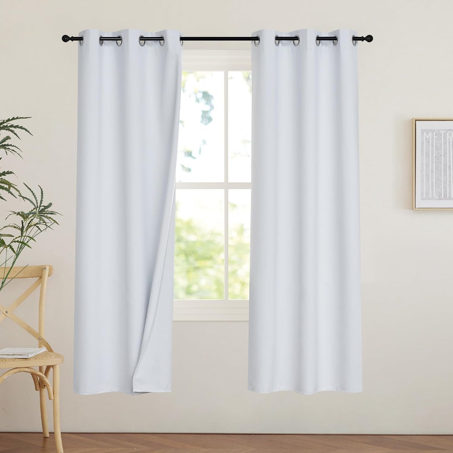 PONY DANCE White 100% Black Out Curtains 72 inch Length, Thermal Insulated Window Treatment Blacout Drapes for Bedroom, Room Darkening Noise Reducing Curtains for Living Room(2 Panels, 34 inches Wide)