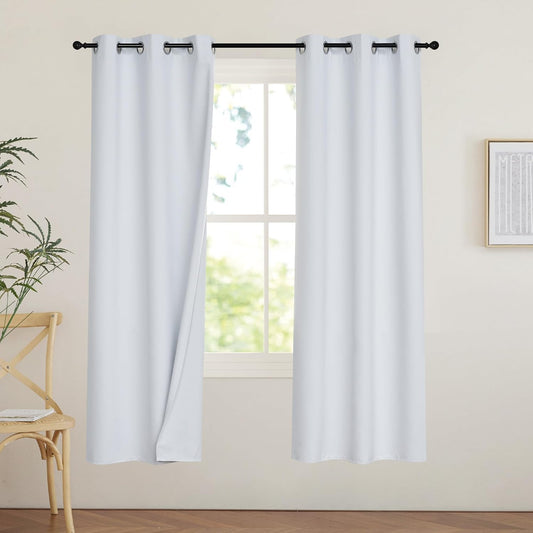 PONY DANCE White 100% Black Out Curtains 72 inch Length, Thermal Insulated Window Treatment Blacout Drapes for Bedroom, Room Darkening Noise Reducing Curtains for Living Room(2 Panels, 34 inches Wide)