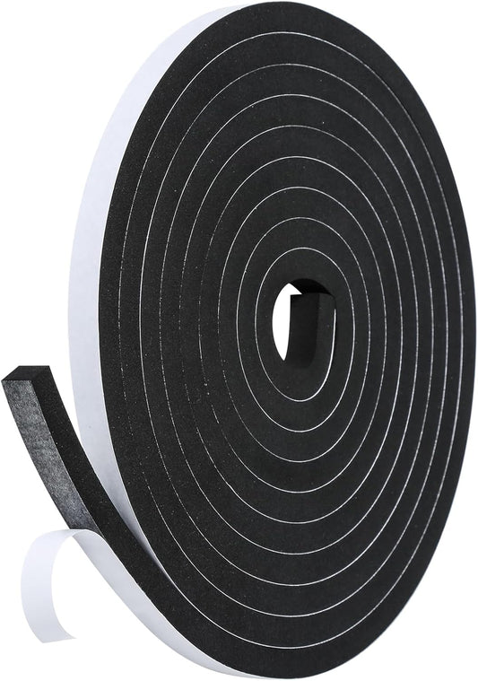 Weather Stripping Door Seal Strip- 1/2 Inch X 2/5 Inch X 13Feet, Strong Adhesive, Lightproof, Soundproof, Weatherproof Foam Tape Insulation for Sliding Door, Front Door Frame, Windows- Black