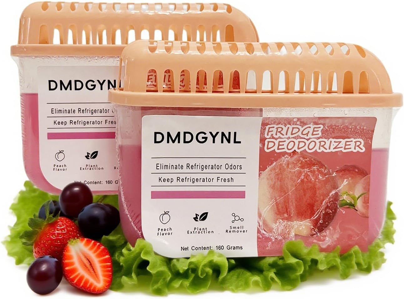 Fridge Deodorizer, Refrigerator Deodorizer More Effective Than Baking Soda, Natural Gel Refrigerator Odor Eliminator for Refrigerator Freezer and Freezer Compartments (2 Pcs/Peach Flavor)