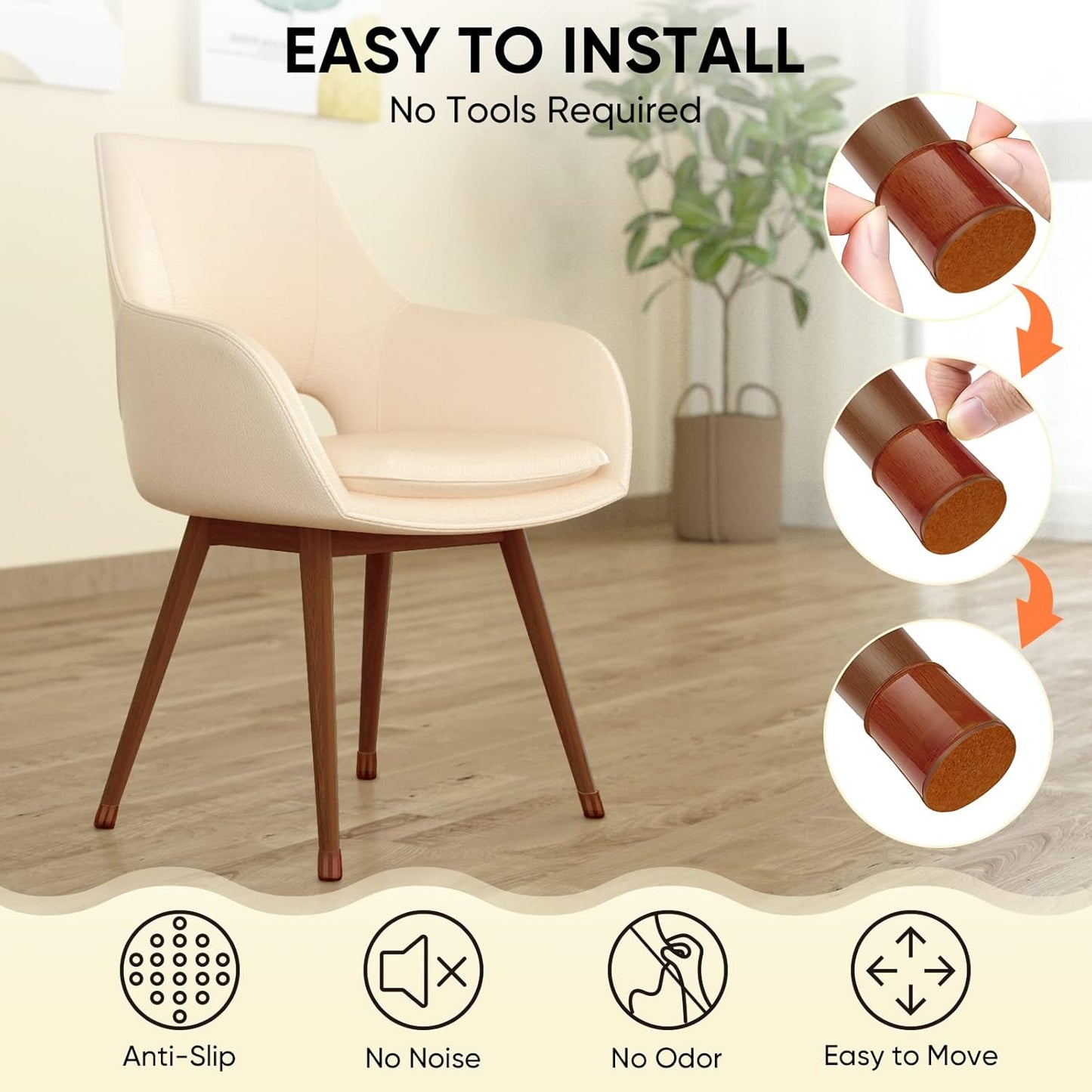 BALEINE 32 Pack Silicone Chair Leg Floor Protectors, Stool Leg Protectors Cap, Non-Slip Chair Leg Caps for Hardwood Floors (Brown, X-Large, 32 Pack)