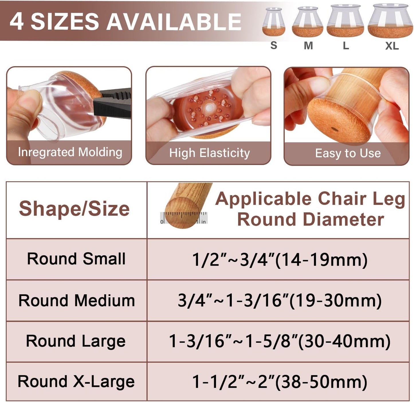 Chair Leg Floor Protectors for Hardwood Floors Felt Furniture Pads Silicone Caps 16 Pack Anti-Scratch Reduce Noise Clear Round Medium Fit 3/4" to 1-3/16" (19-30mm)