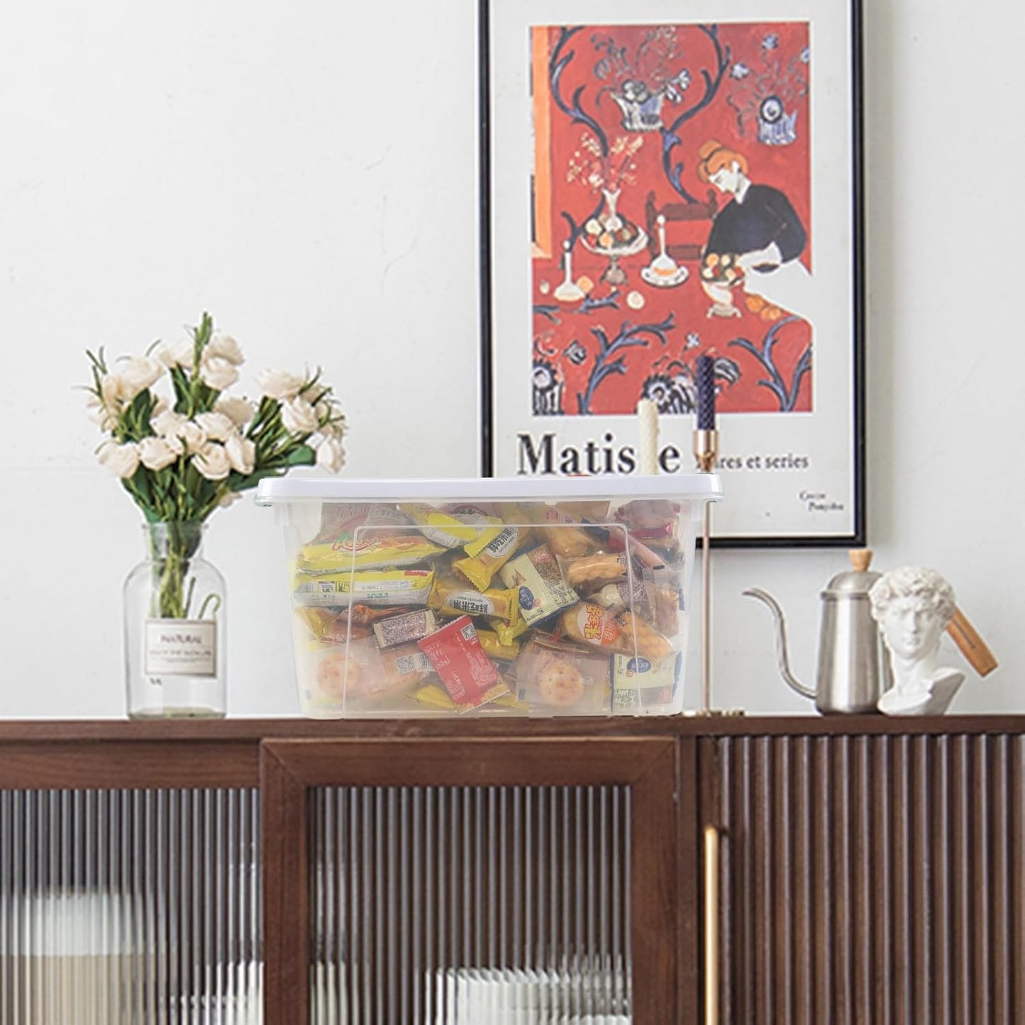 6-Pack Clear Storage Latch Bins, 20 L Plastic Storage Boxes