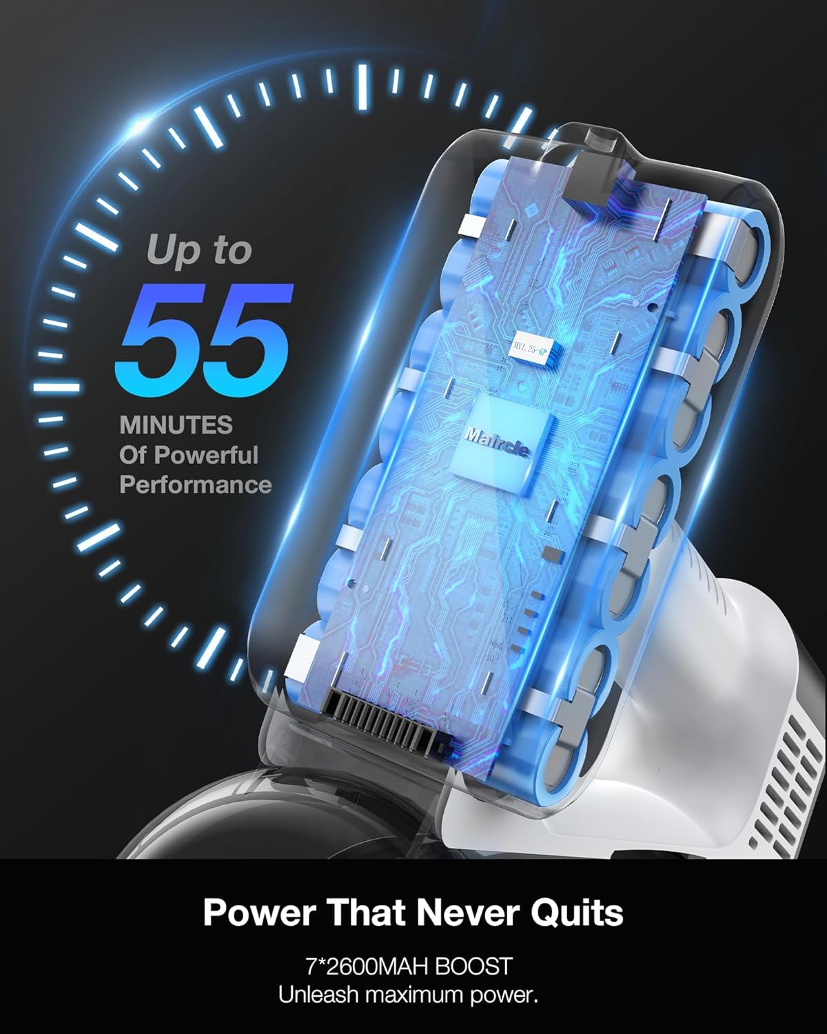 Cordless Stick Vacuum Cleaner for Home, Lightweight Rechargeable Vacuum with 55min Runtime, Powerful Suction, Green LED Headlight, 9-in-1 Pet Hair Carpet & Hardwood Floor Cleaner