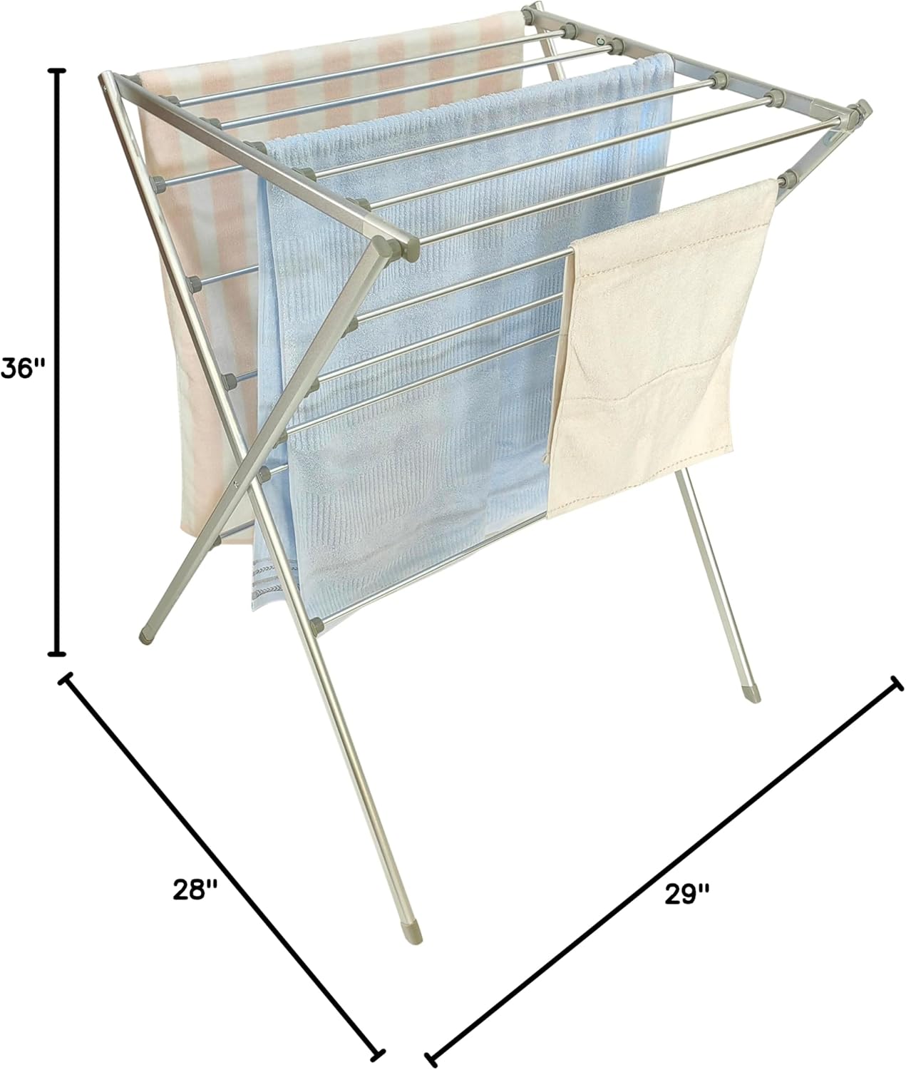 TOTES BABIES Premium Aluminum Foldable Laundry Rack for Air Drying Clothing, Towels and Linens, Easy Assembly, Energy Saving, 12 Rails, Conveniently 36 Inches Tall