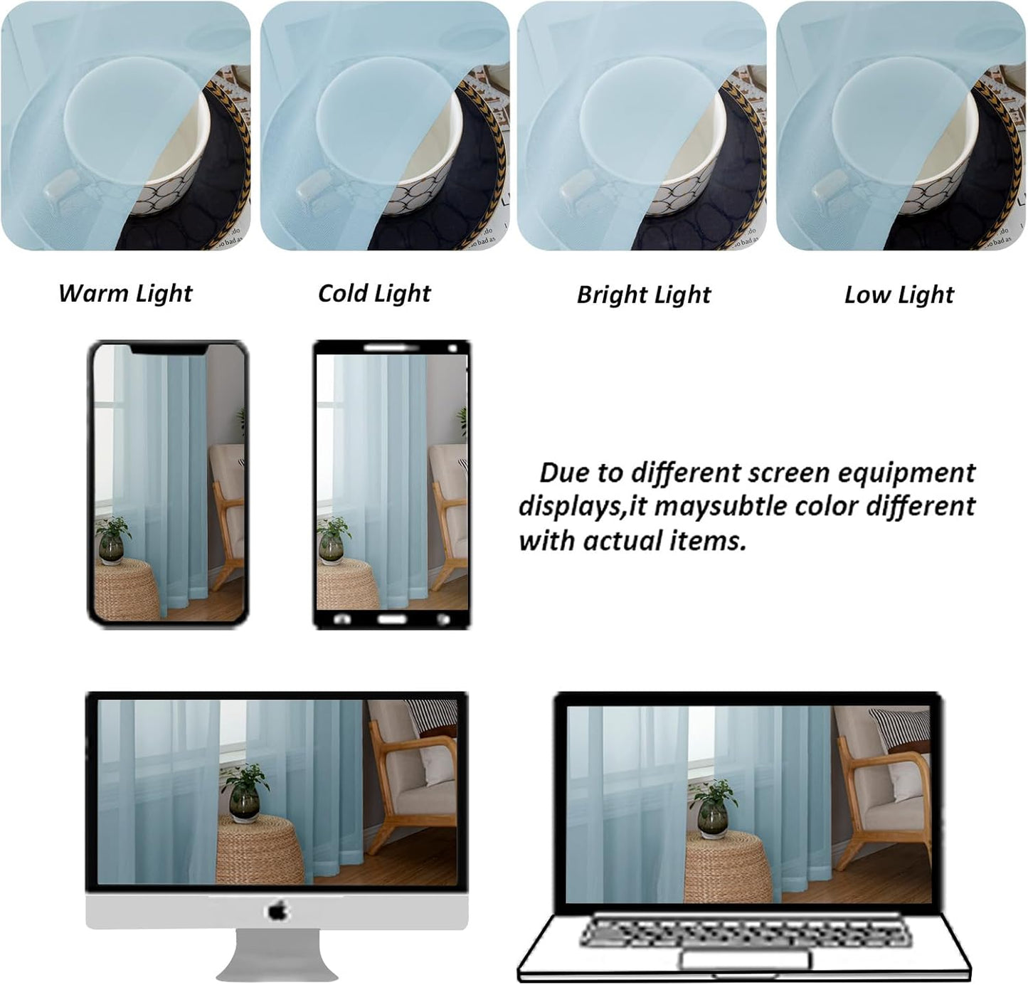 Chyhomenyc Sky Blue Sheer Curtains 96 inches Long 2 Panels, Light Filtering Light Blue Elegant Voile Window Treatment Drapes for Bedroom Living Room, Each 42 Wx96 L, 8FT