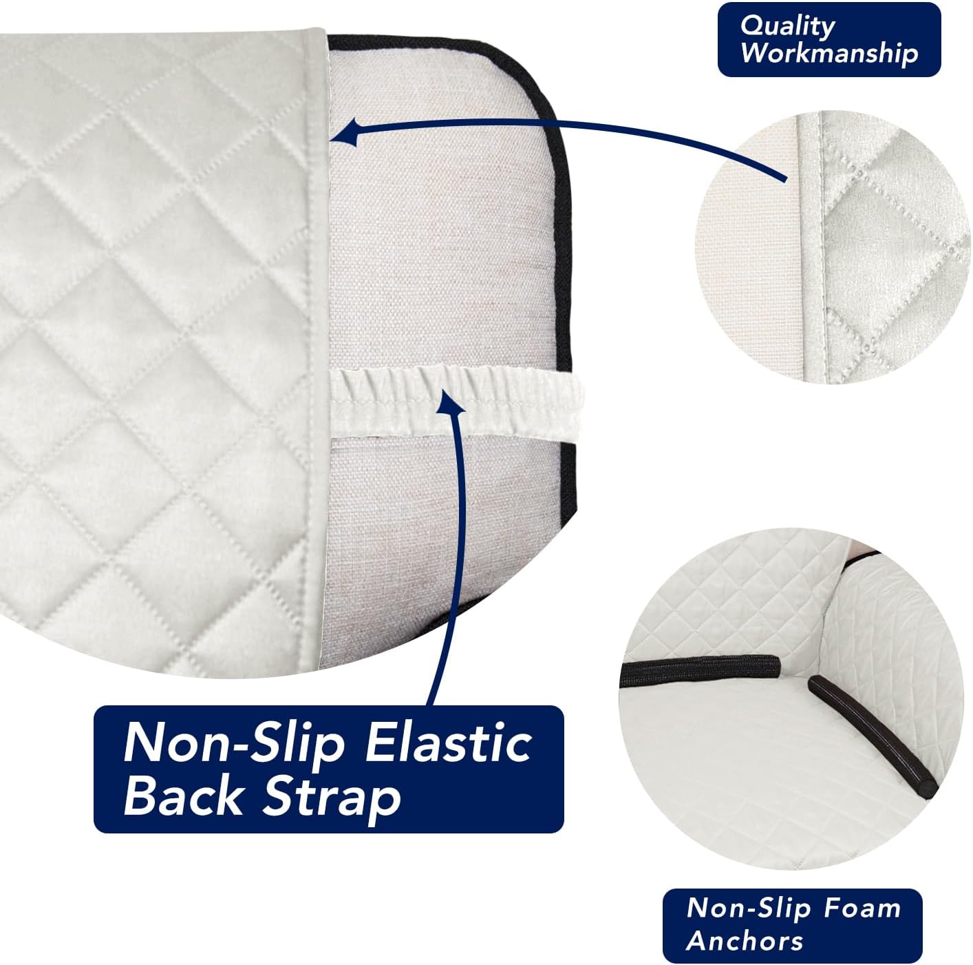 PureFit Reversible Quilted Sofa Cover, Water Resistant Slipcover Furniture Protector, Washable Couch Cover with Non Slip and Elastic Straps for Kids, Dogs, Pets (Loveseat, Ivory/Ivory)