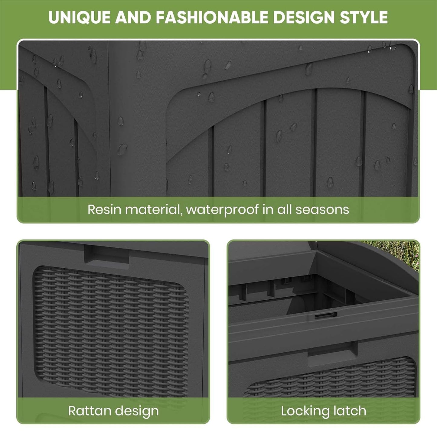 Patiowell 36 Gallon Outdoor Trash Can, Resin Outdoor Garbage Can with Lid for Patio, Backyard, Deck, Black (2 Pack