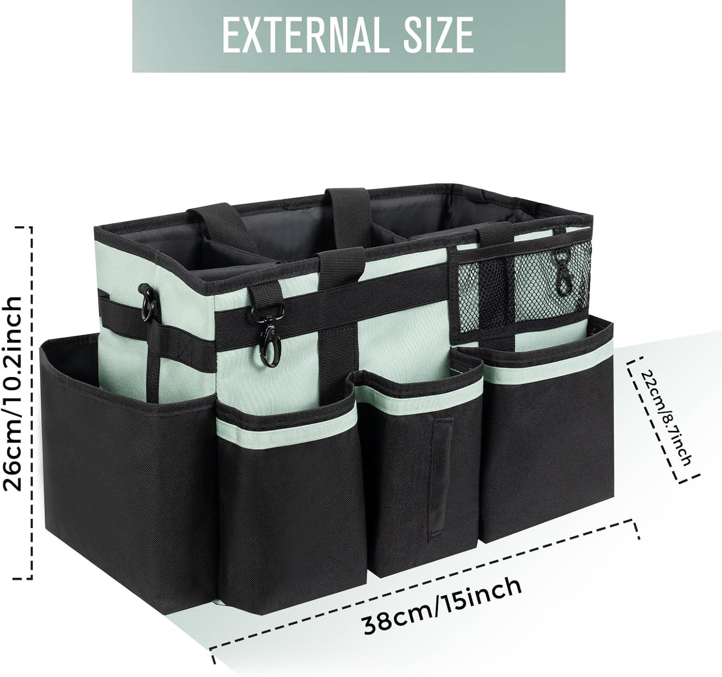 Wearable Cleaning Caddy, Cleaning Caddy Supplies Organizer with Handle & Shoulder Straps for Housekeepers, Under Sink & Car Cleaning Tool Organizers Bag with 4 Foldable Divider (Celadon)