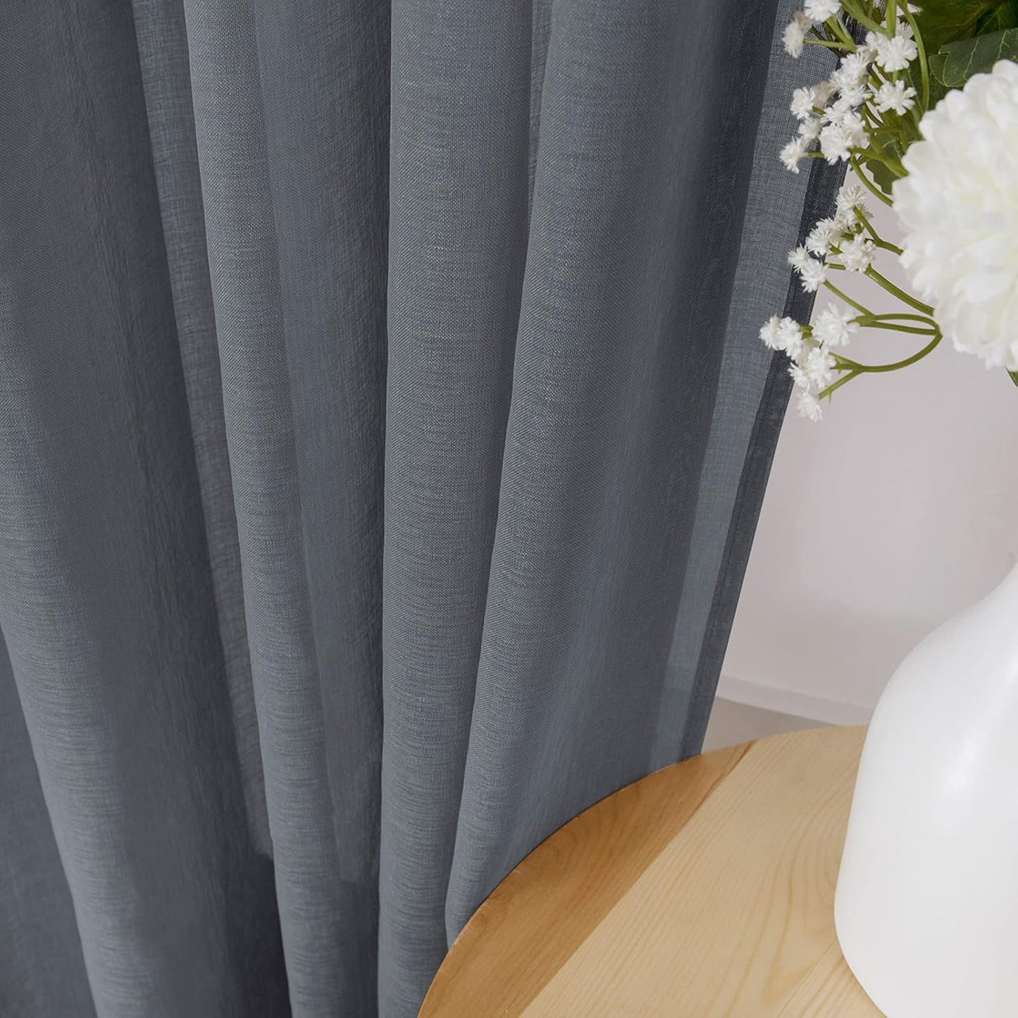 Tollpiz Sheer Curtains Linen Textured Living Room Curtain Sheers Light Filtering Rod Pocket Voile Curtains for Bedroom, 42 x 63 inches Long, Dark Grey, Set of 2 Panels