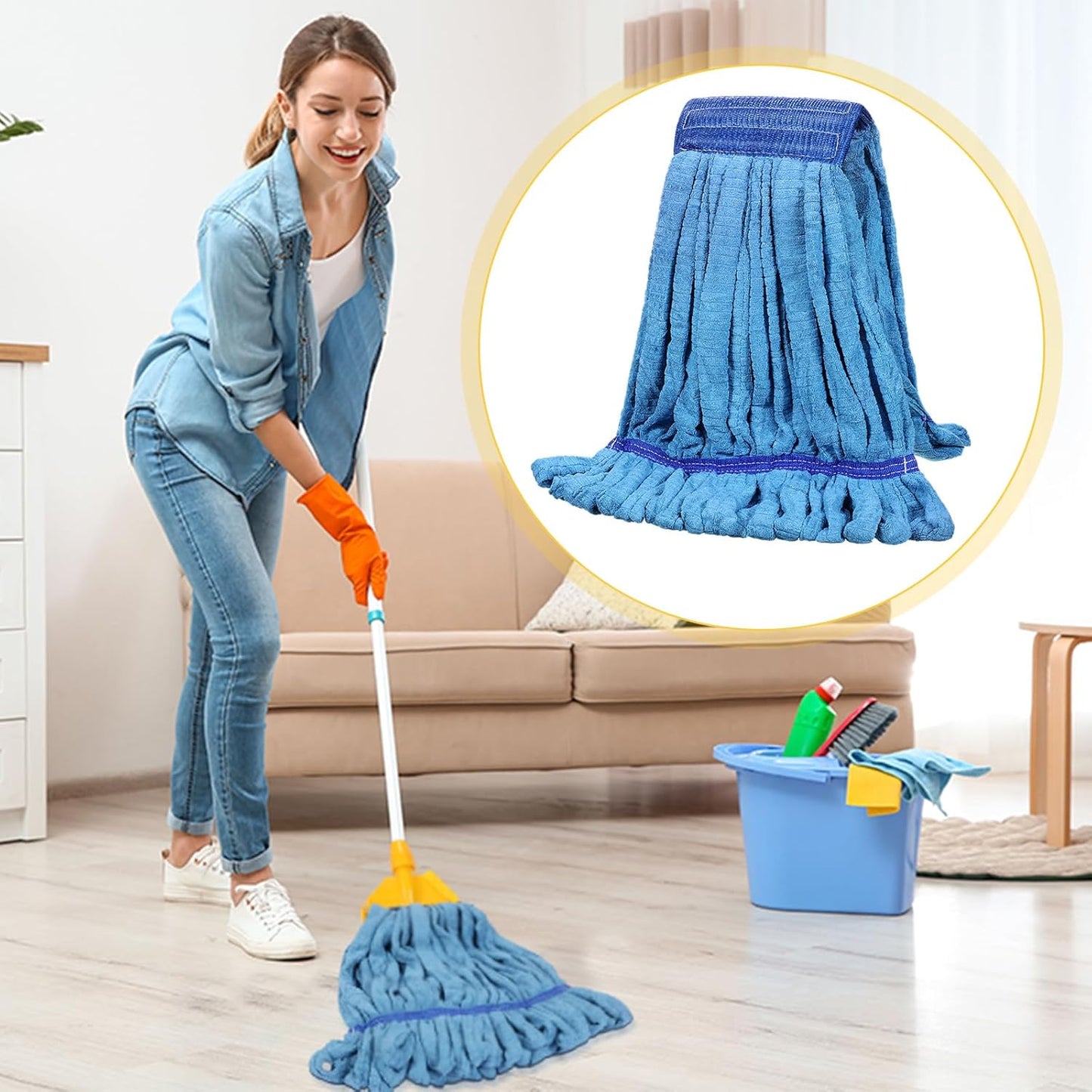 Lallisa 10 Pcs Commercial Mop Head Replacement Tube Microfiber Mop Heads for Floor Cleaning Industrial Mop Heads Looped End Wet Mop Head Refill for Home Commercial Industrial Use (Blue,14 oz)