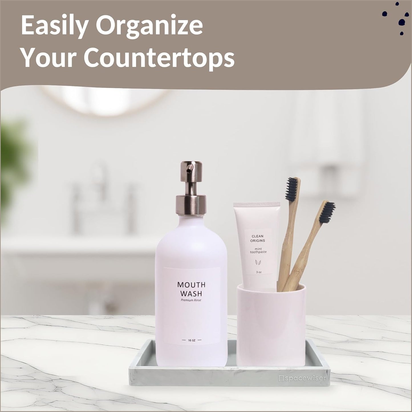 Countertop and Vanity Tray - Small 7.7” Silicone Tray for Soap Dispenser Bottles, Sponge Holder for Kitchen Sink Caddy Organizer, Bathroom Trays, Dish Soap Holder for Kitchen Counter, Keys