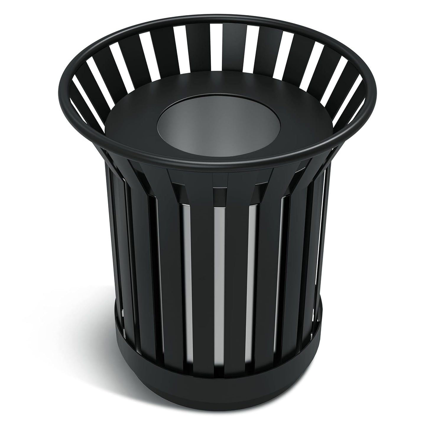 8Gallon Round Large Outdoor Trash Can, Heavy Duty Metal Slatted Garbage Can Outdoor, All Weather Resistant Commercial Garbage Cans, Waste Receptacle in Park, School, Beach, Patio (Black, Medium)