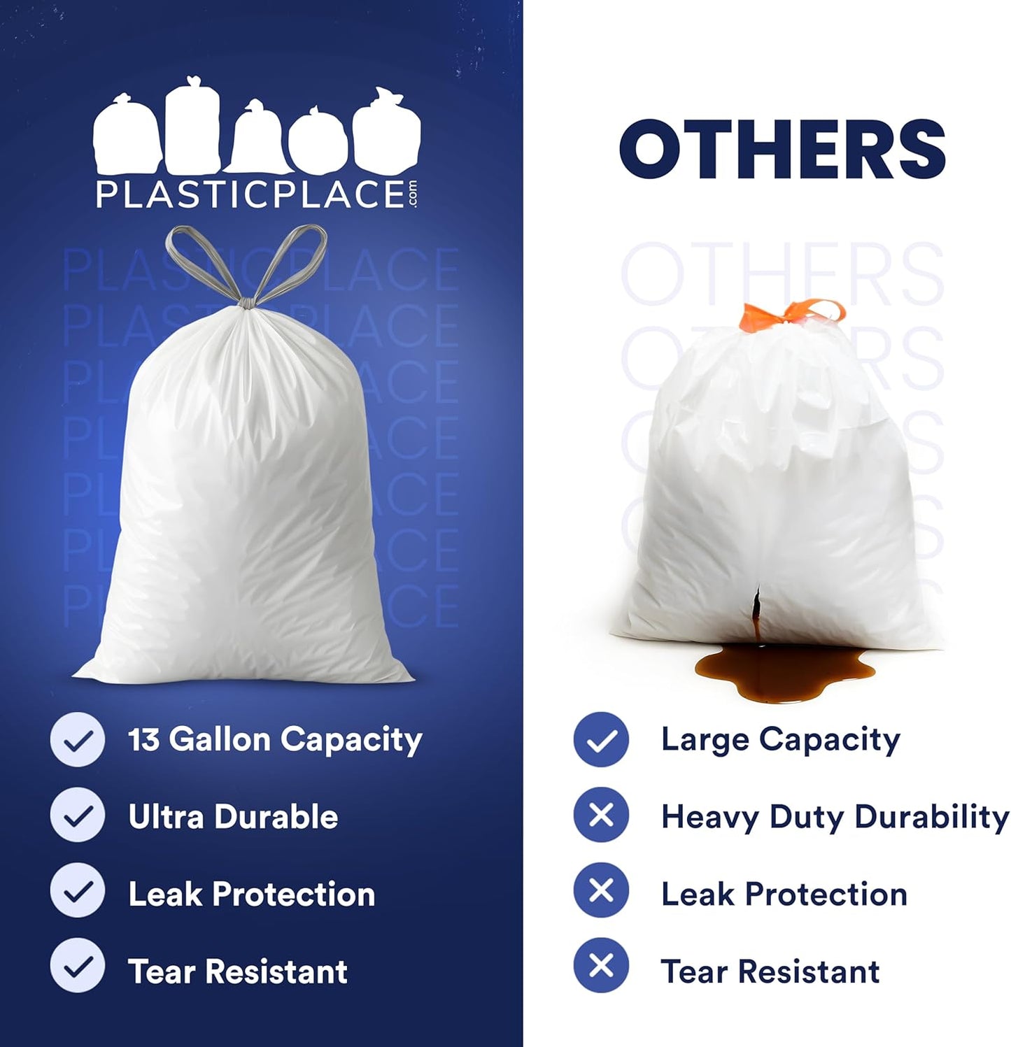 Plasticplace 4 - 6 Gallon White Drawstring Bags, 100% Prime Material, 17x20, 0.7 Mil, 200/Case