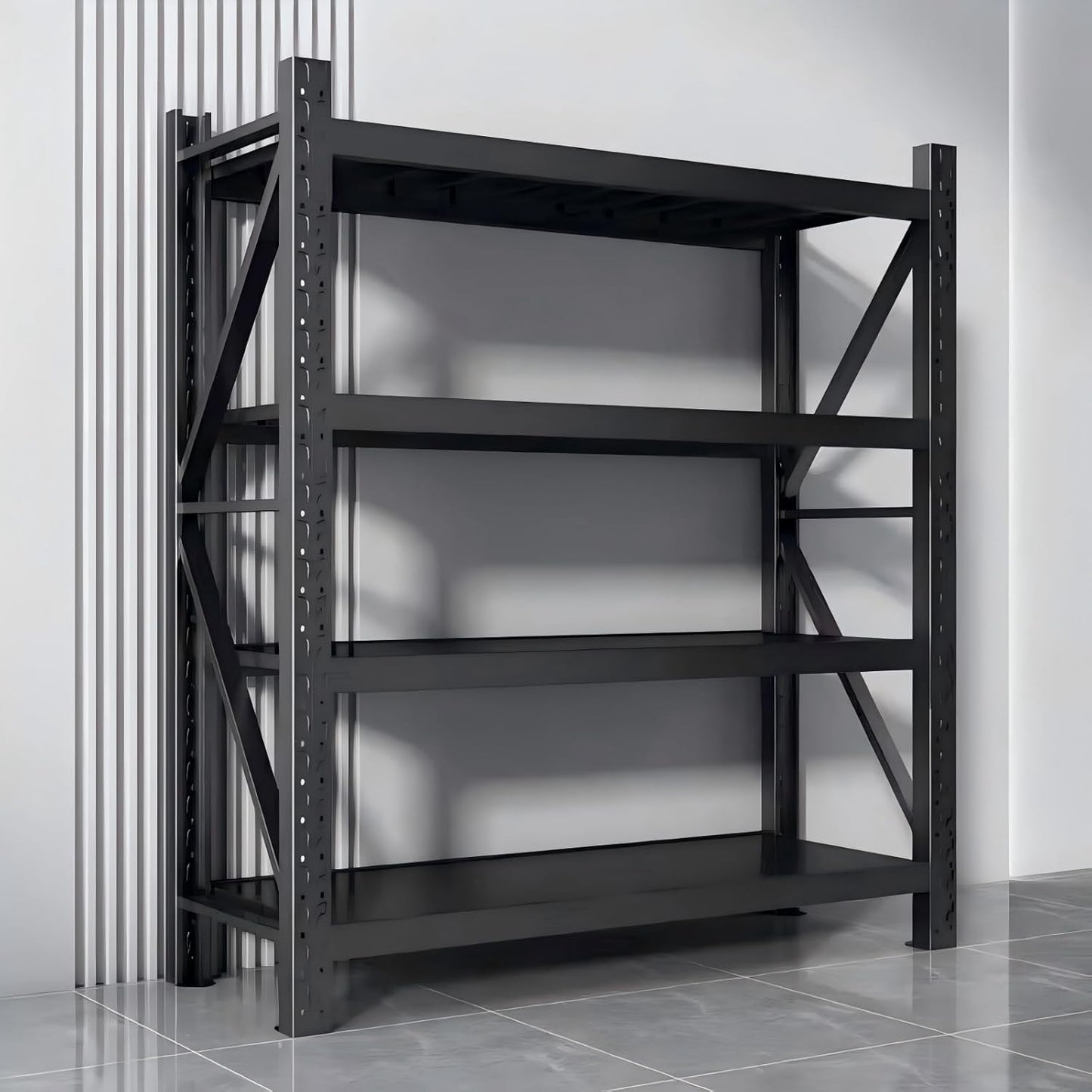 Storage Shelves Heavy Duty, Metal Garage Shelving Units, 4 Tier Storage Rack Shelf, Steel Industrial Shelving, Adjustable Standing Shelf for Basement/Warehouse (Black, W59.06*D19.69*H78.74)