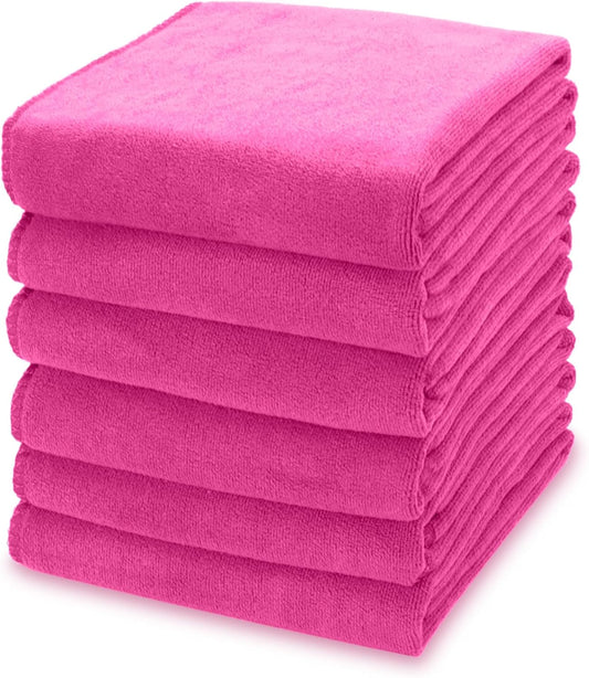 kimteny 13x28 Inches Kitchen Cloth Dish Towels, 400 GSM Premium Dishcloths, Super Absorbent Coral Velvet Microfiber Cleaning Cloths, Fast Drying Rags for Washing Dishes (6 Pack, Rose Red)