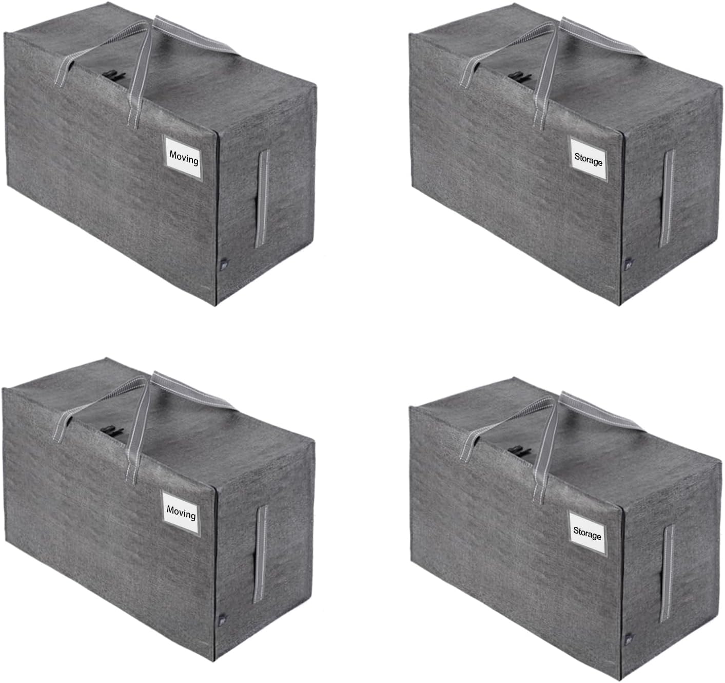 VENO 4 Pack Moving and Storage Bags, Heavy Duty, Alternative to Moving Boxes, Large Packing Totes Supplies for College Dorm Room with Zipper for Clothes, Wide Open Design (Dark Gray, 4 Pack)