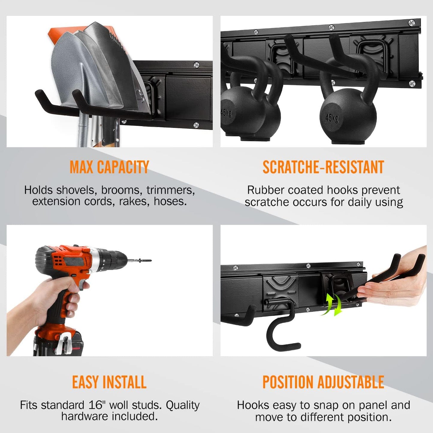 Garage Garden Tool Storage Rack Organizer Wall Mount, Yard Shovel Rack Holder Organization, Heavy-Duty Extra Width Panels for Hanging Landscaping Equipment,Ladders,Sport Gears,Hoses,Lawn Trimmer