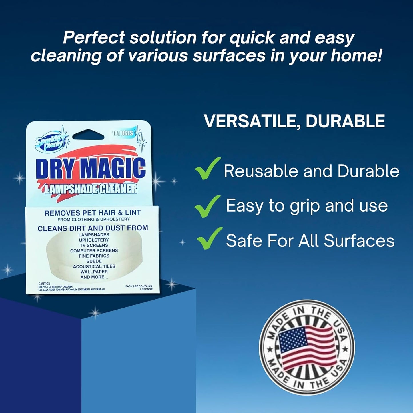 Sparkle Plenty Dry Magic Lampshade Cleaner - Pet Hair Removal Tool for Clothes & Upholstery - Lint Trap Cleaning Tool - Dust Cleaner for Lampshades, Electronic Screen, Fabrics, Tile, Wallpaper & More