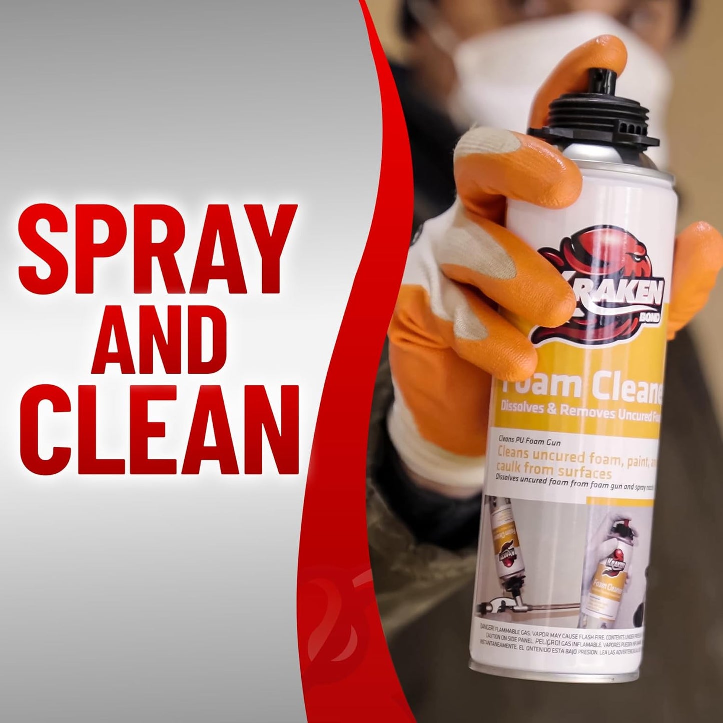 Kraken Bond Spray Foam Gun Cleaner - (1x12.3oz) Polyurethane Foam Insulation Cleaner Spray, Dissolves Uncured Expanding Foam, Foam Cleaner Spray for Extended Tool Durability - 1 Pack