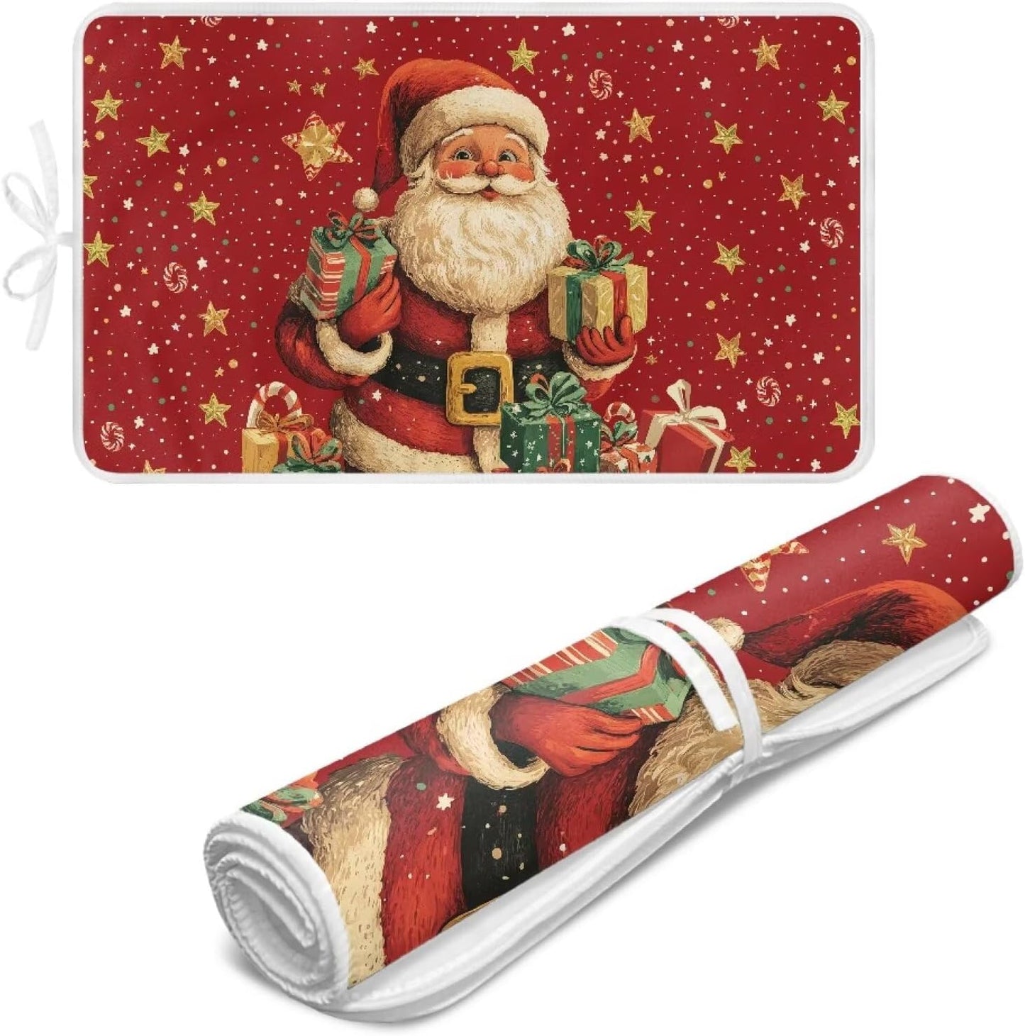 Ironing Mat Christmas Portable Ironing Pad Blanket for Table Top Heat Resistance Foldable Lightweight 32 x 16 Inch Santa Claus Small Ironing Pads for Washer,Dryer,Countertop