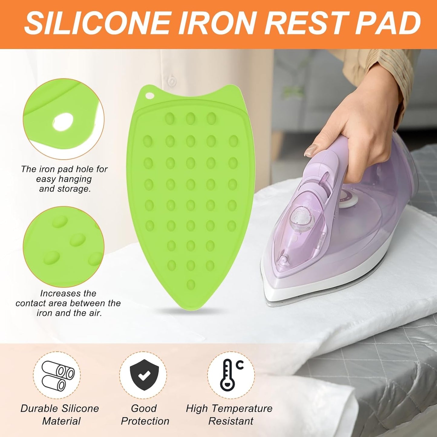 PATIKIL Silicone Iron Rest Pad, 2 Pcs Multipurpose Hot Heat Resistant Iron Rest Plate Protective Pad for Ironing Board Hot Resistant Steamer Steam Compact Mat, Green