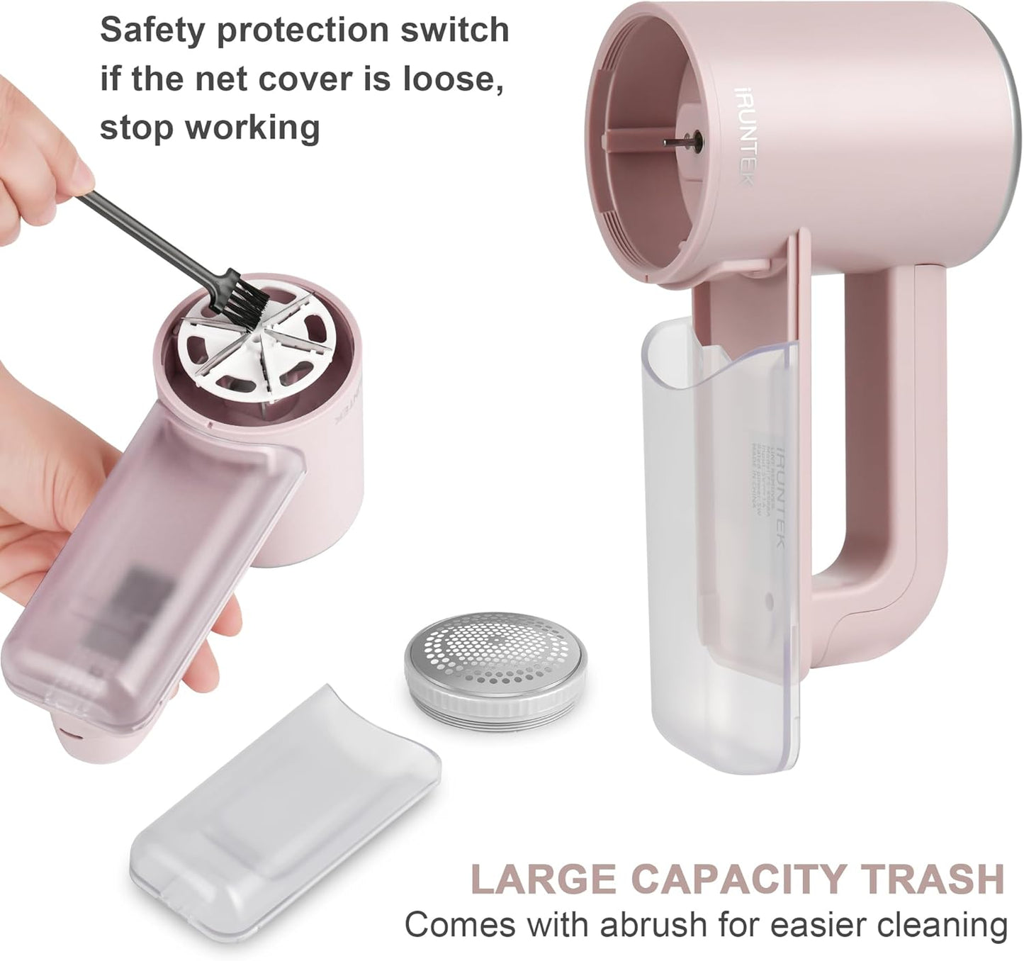 iRUNTEK Rechargeable Fabric Shaver｜3-Speed Lint Shaver with LED Display & Large Lint Bin｜Sweater Shavers to Remove Pilling & Fuzz｜Lint Remover for Clothes & Furniture with Type-C Fast Charging, Pink