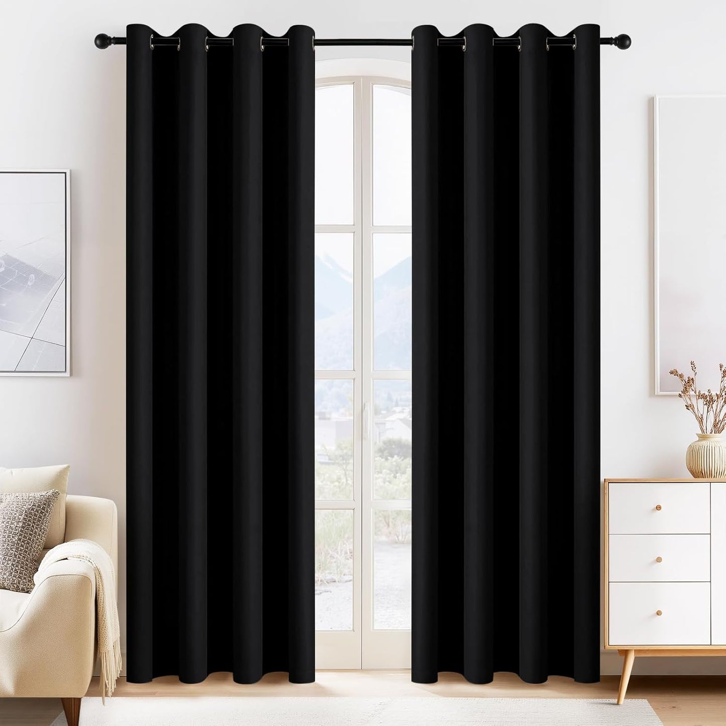 PONY DANCE Black Blackout Curtains for Bedroom 84 Inch Length 2 Panels Set, Privacy Thermal Insulated Room Darkening Grommet Drapes for Living Room Window, W34 x L84 Inch