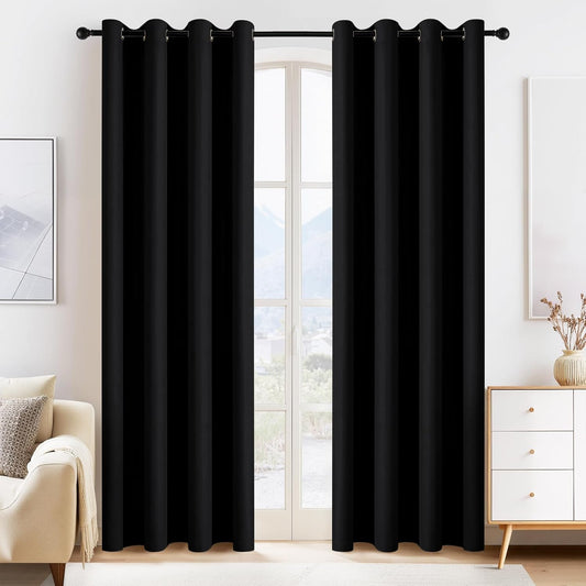 PONY DANCE Black Blackout Curtains for Bedroom 84 Inch Length 2 Panels Set, Privacy Thermal Insulated Room Darkening Grommet Drapes for Living Room Window, W34 x L84 Inch