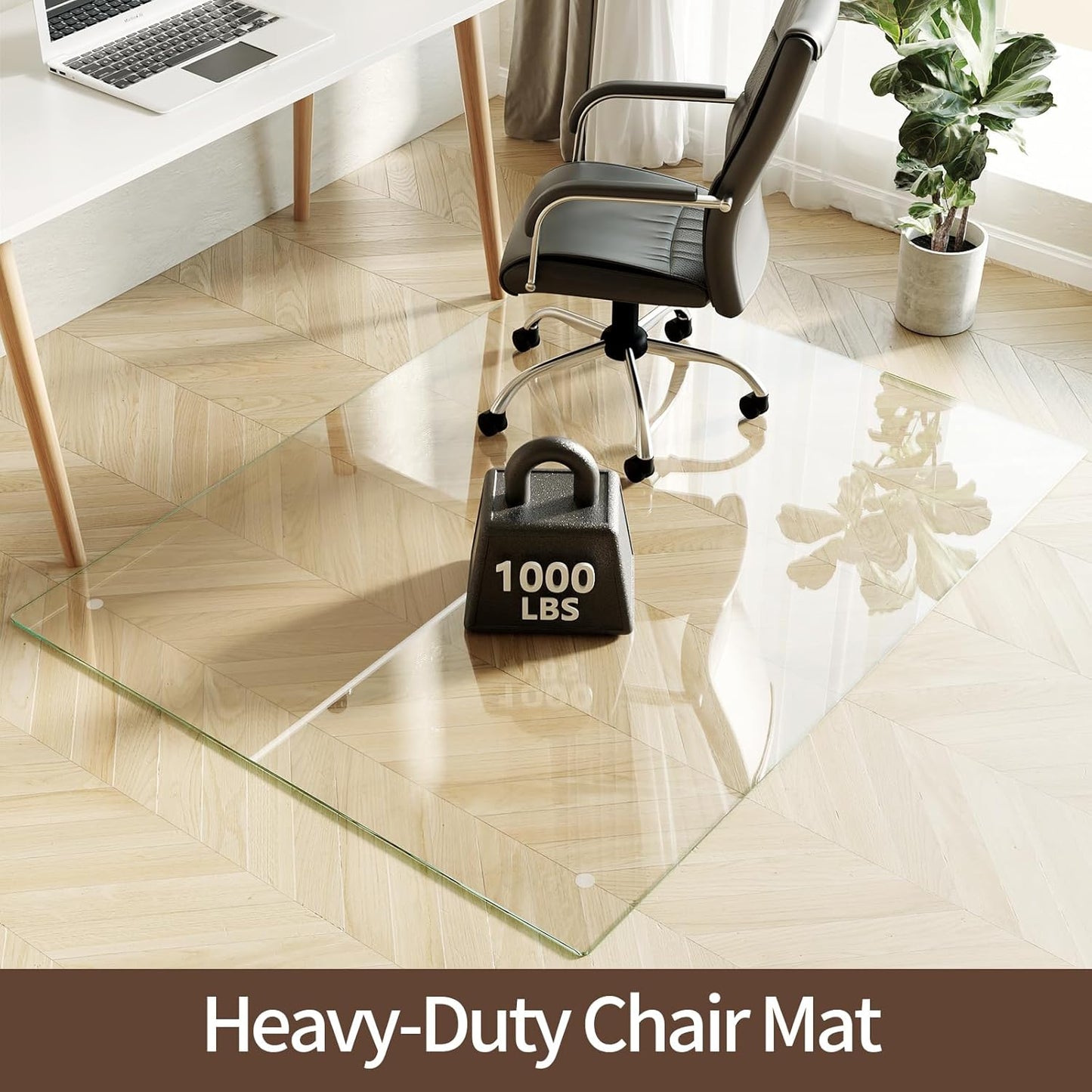 Koonmi Tempered Glass Chair Mat 50"x65" - Premium Office Chair Mat for Hardwood Floors & Low-Pile Carpet with 4 Non-Slip Pads - Thick Scratch-Resistant Surface