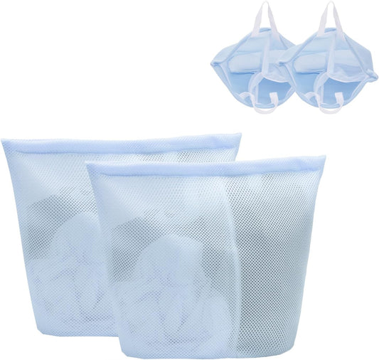 2 Pcs Special Zoning laundry bag for delicates with handles mesh laundry bags washing machine laundry totes travel storage and sorting bag(Blue2)