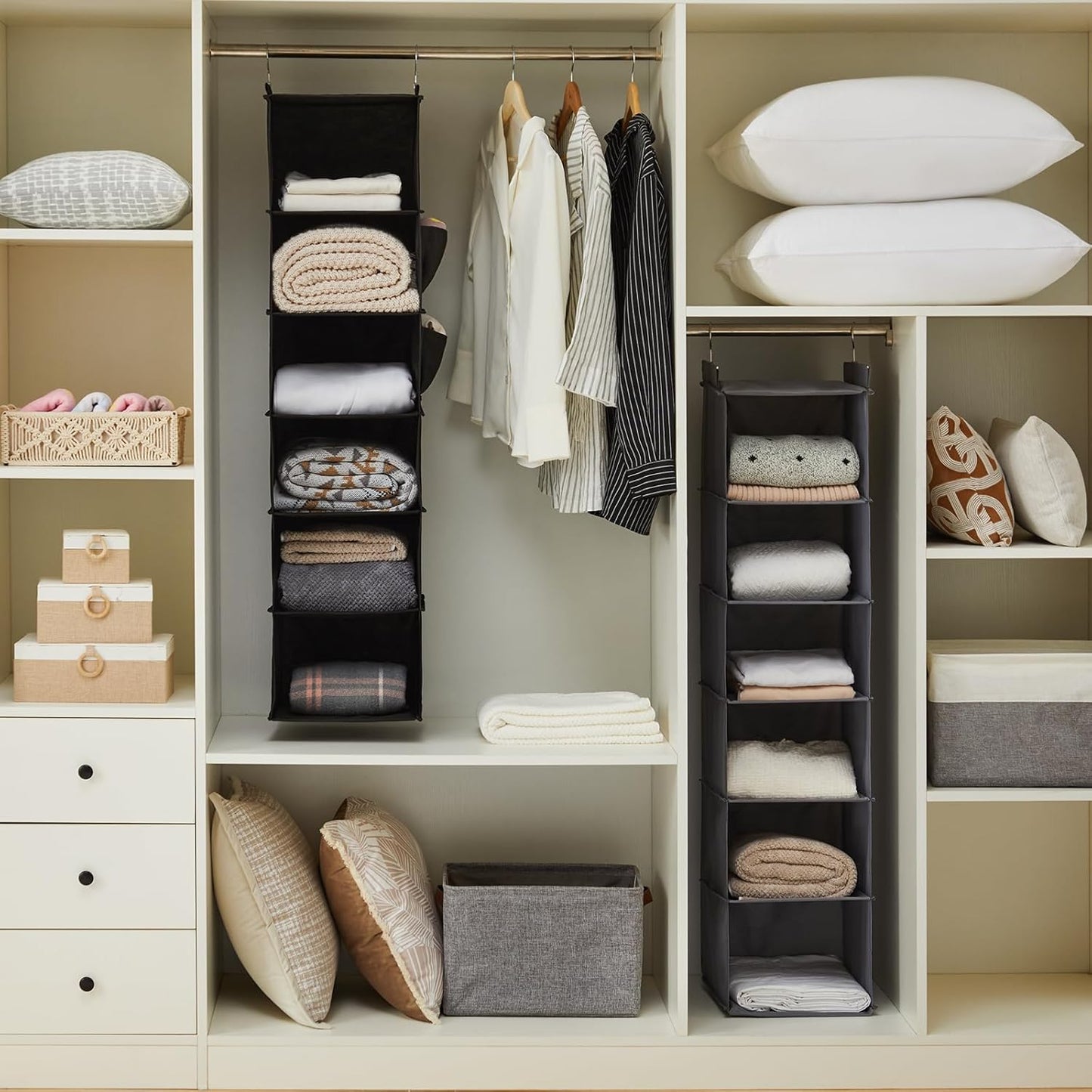 YOUDENOVA Hanging Closet Organizer, 6-Shelf Closet Hanging Storage Shelves, 2 Packs, Black