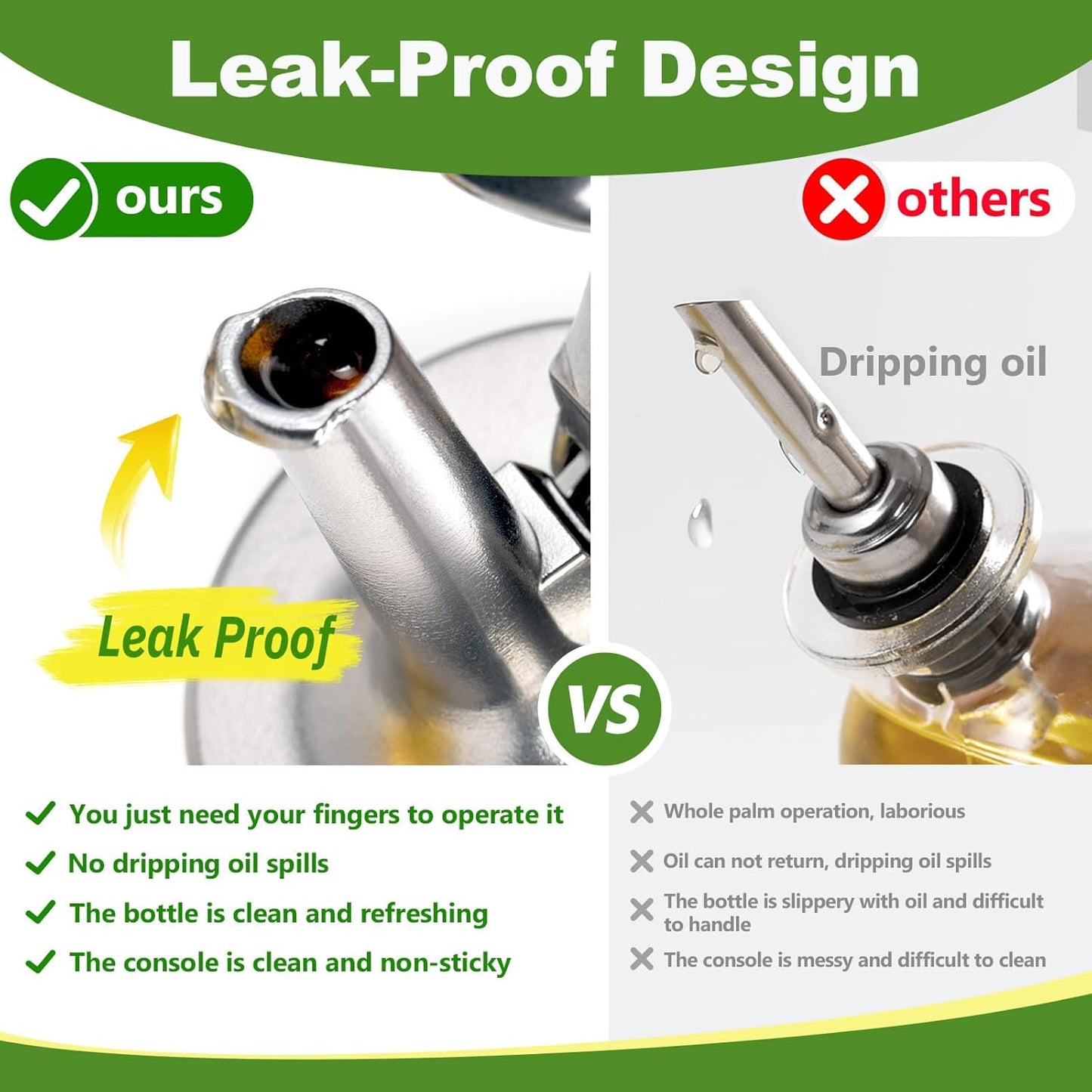 Glass Olive Oil Dispenser Bottle for Kitchen,Oil & Vinegar Dispenser Set, Coffee Syrup Bottles with Stainless Steel Pourers