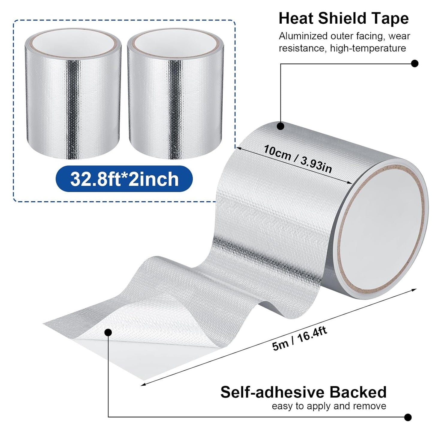 Zonon 2 Rolls Aluminum Foil Tape Heat Shield Tape Barrier Adhesive Reflective Fiberglass Thermal Insulation Reflective Material High Temp Protection(Silver,4 Inch X 16.4 ft)