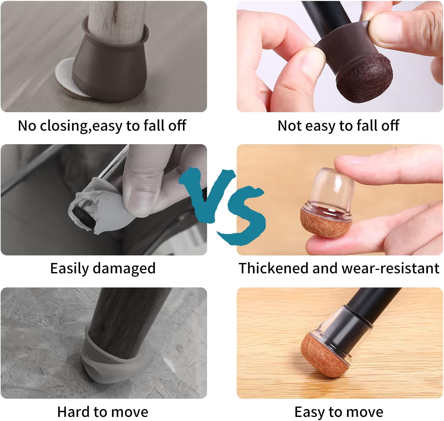 24 PCS Extra Small Silicone Chair Leg Floor Protectors with Felt, Chair Leg Caps, Felt Furniture Pads, Floor Protectors for Chair, Table Chair Leg Covers Cups, No Scratches (Fit 0.5"-0.8", Dark Brown)