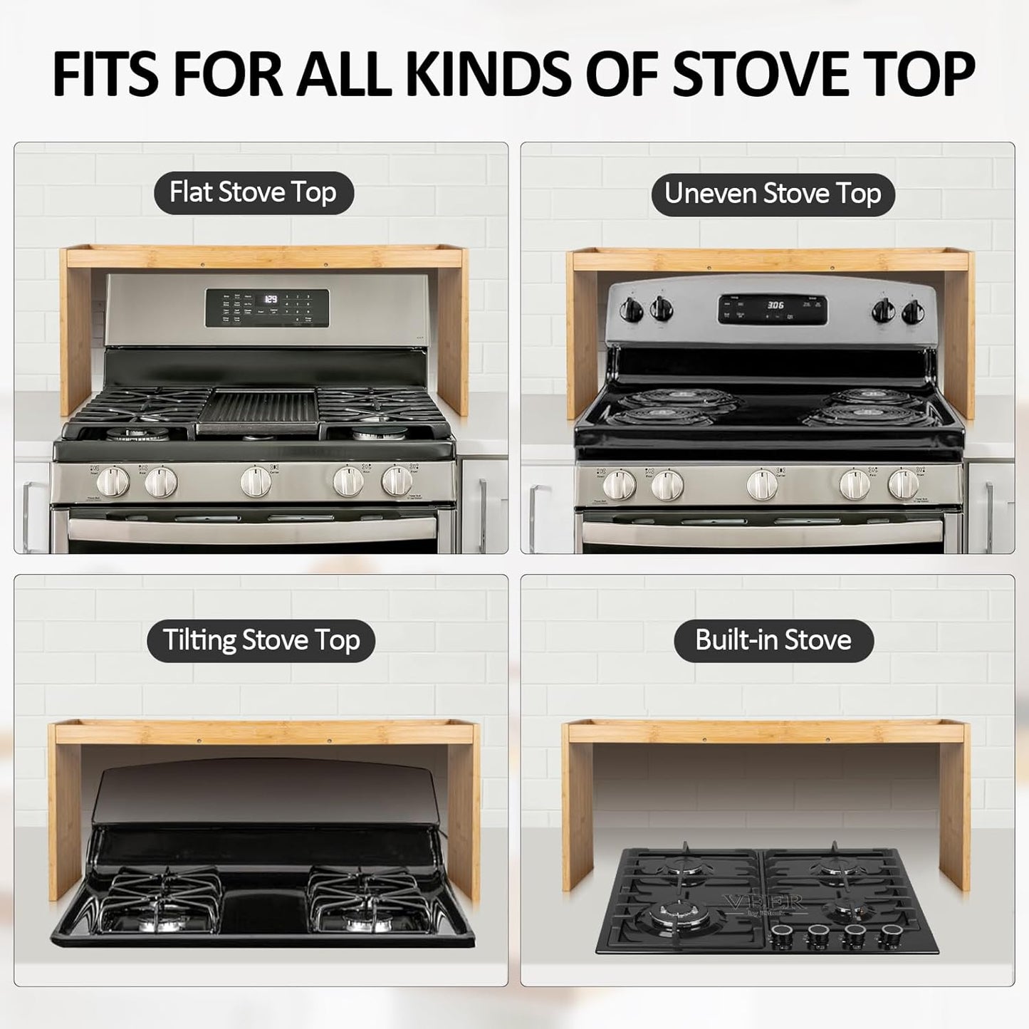 Over the Stove Spice Rack, 33" Wide Bamboo Shelf Rack Organizer for Stove Top