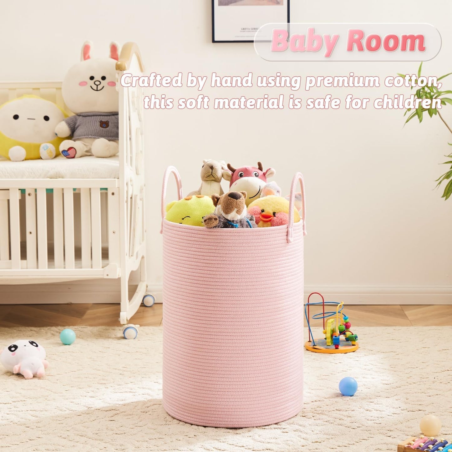 Laundry Basket,Woven Cotton Rope Laundry Hamper,60L for Decorative Storage of Dirty Clothes,Toys and Blankets in Bathroom,Baby Room and Living Room