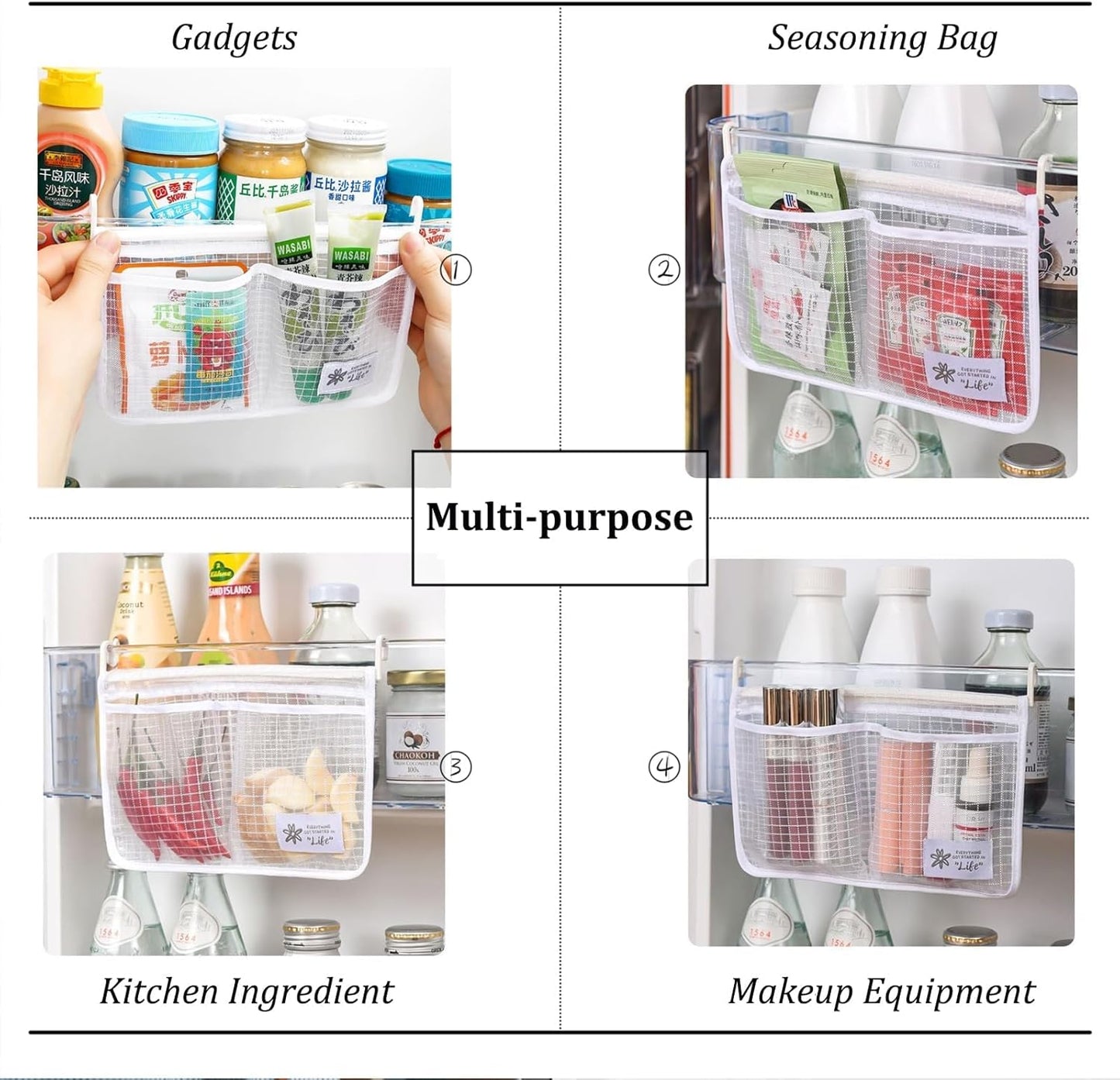 4PCS Refrigerator Door Organizer Set, Fridge Hanging Mesh Bag for Kitchen Storage Bag, Household Sundries Sorting Bag Used to Refrigerator Side Door, Only for Small Objects Containers