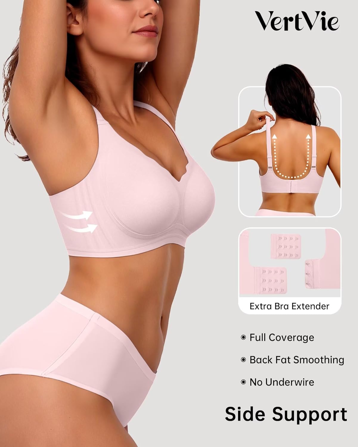 Vertvie Womens Seamless Bras No Underwire Supportive Wireless Push Up Full Coverage Bralette Comfort Scalloped T-Shirt Bra