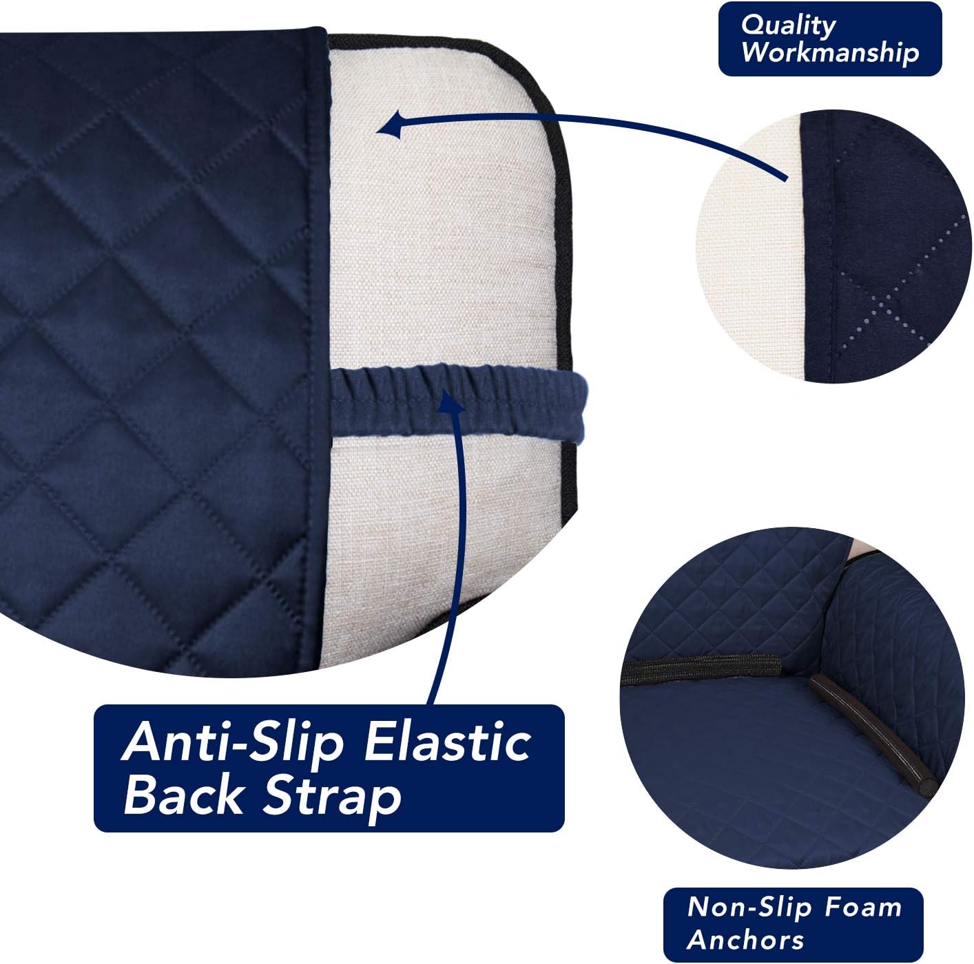 PureFit Reversible Quilted Sofa Cover, Water Resistant Medium Slipcover Furniture Protector, Washable Couch Cover with Non Slip Foam and Elastic Straps for Kids, Dogs, Pets (Loveseat, Navy/Ivory)